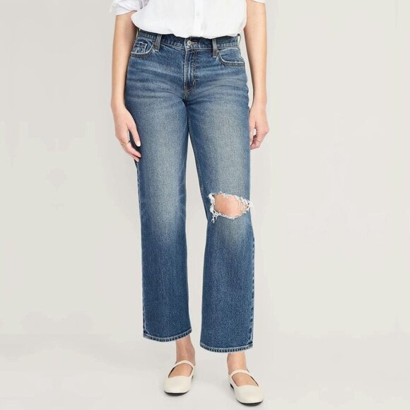 2/$30 Old Navy Mid-Rise Ripped Boyfriend Jeans Loose Fit Mid Wash 2 #A0489 TRB3 - Picture 1 of 11